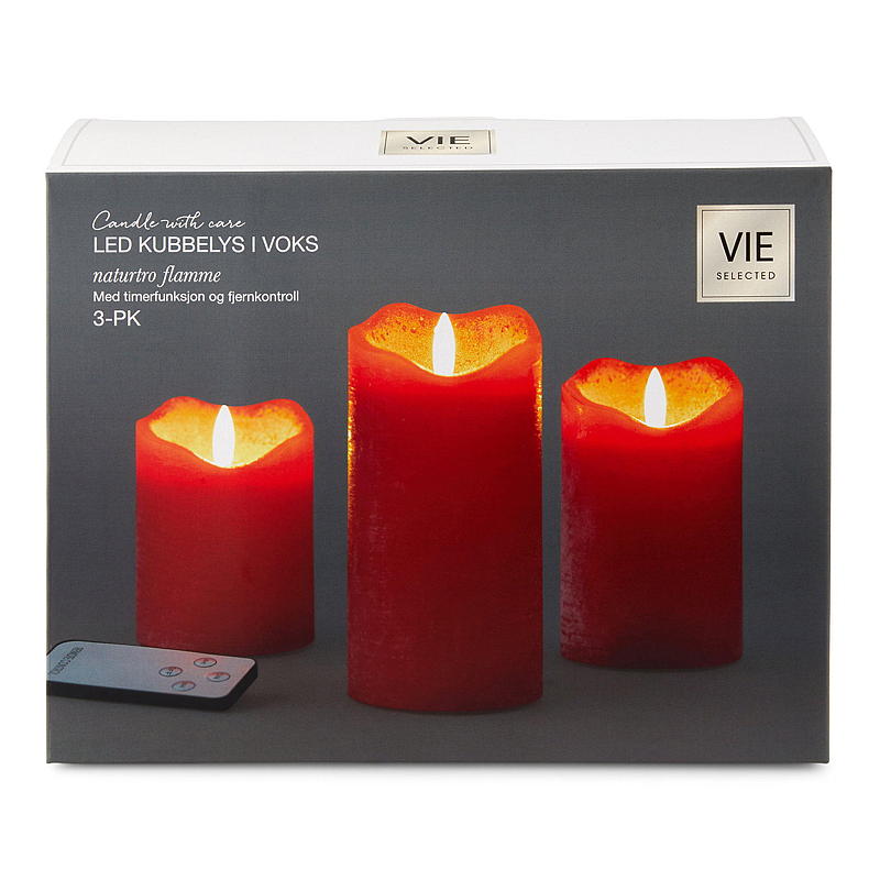 Vie Selected Kubbelys 3-pk LED 15/12/10 cm, voks rød