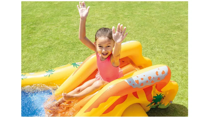 Intex - Dinosaurier Planschbecken mit Palmen-Wassersprühgerät und 6 Bällen