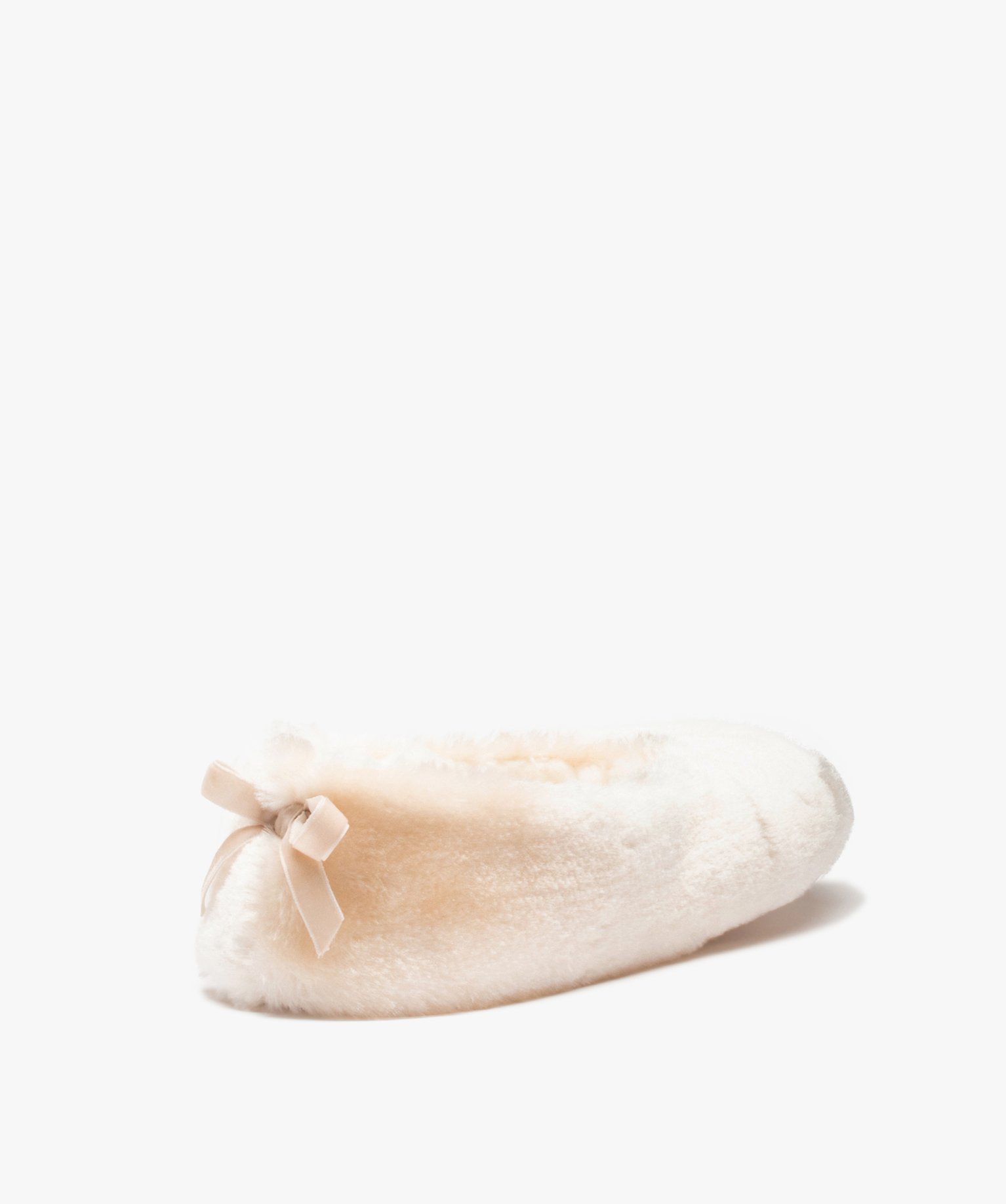 Chaussons femme ballerines unies en fourrure imitation beige | GEMO