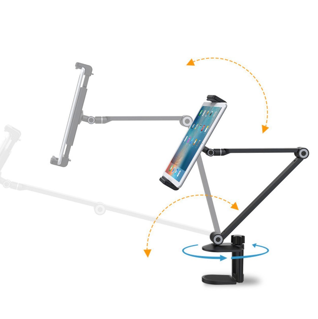 Woward Tablet Handy Ständer Halterung Alu Tischklemme Verstellbar 360° drehen Tablet-Halterung, (bis 12,90 Zoll, verstellbar & 360° drehbar & Schwenkarm & Tischklemme)