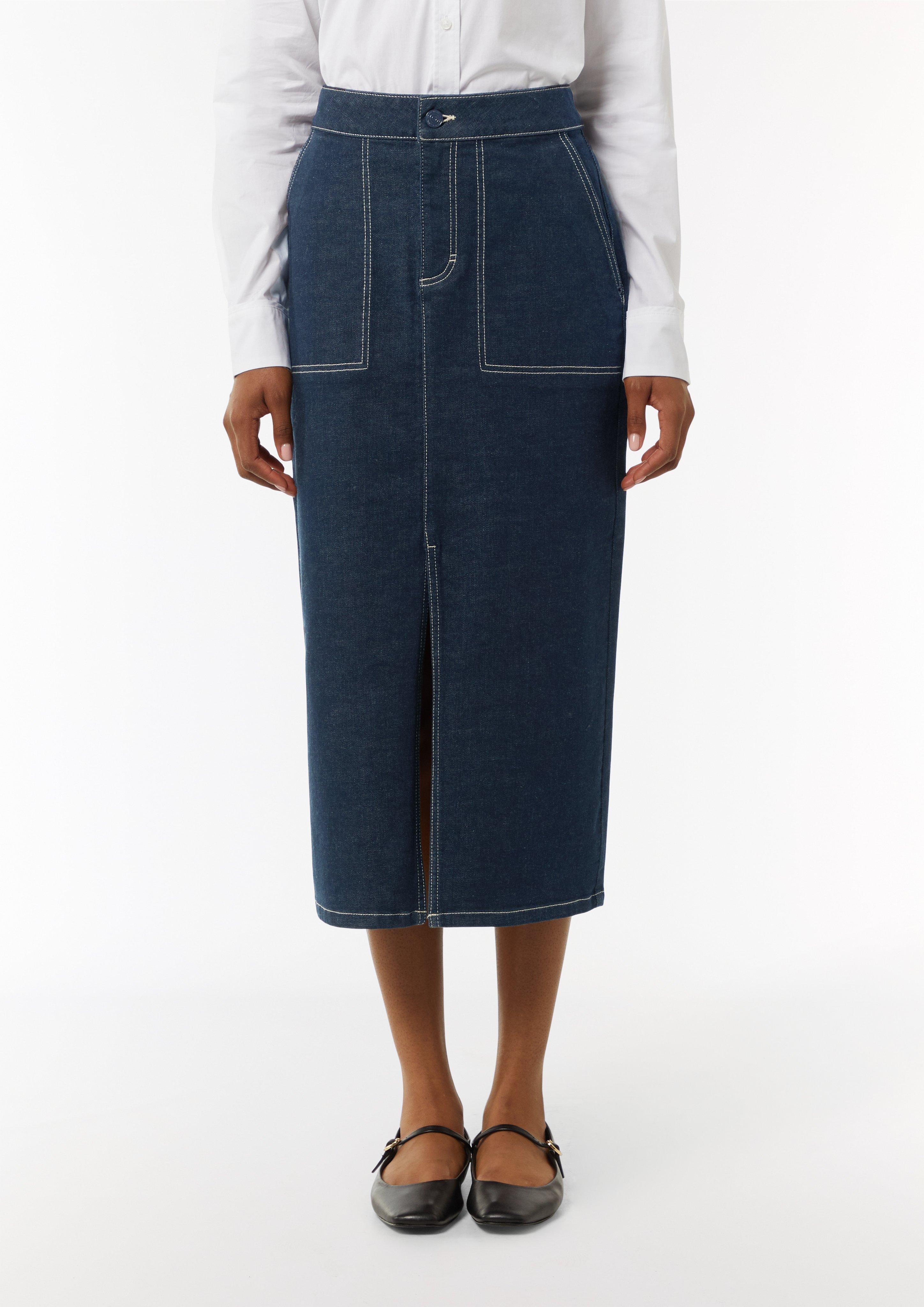 Elastischer Denimrock mit Waschung - navy