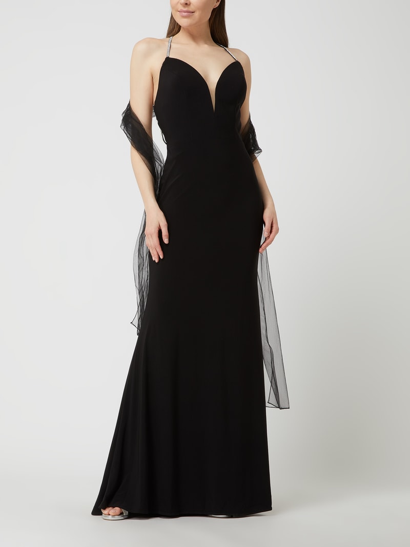 Abendkleid mit Strasssteinen in schwarz