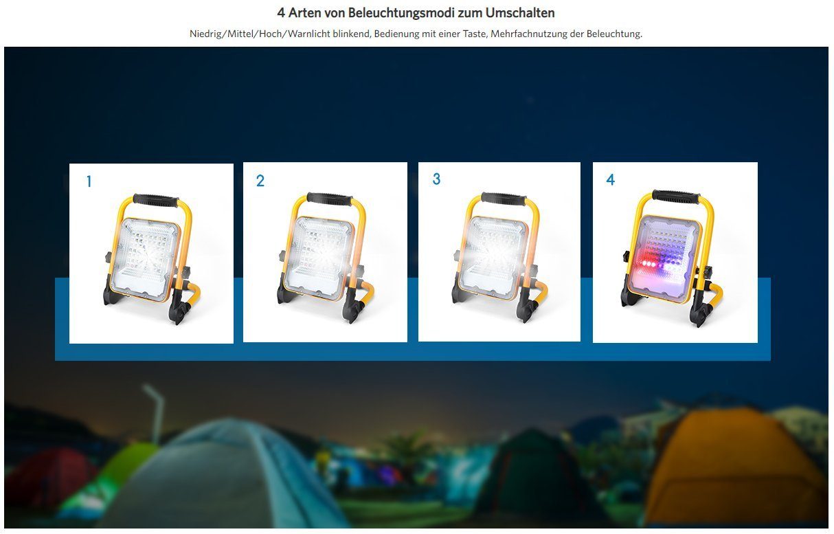 Aigostar Baustrahler LED Arbeitsscheinwerfer Bauscheinwerfer mit Akku IP65