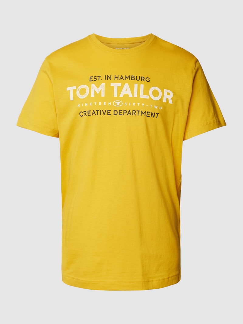 T-Shirt mit Label-Print in senfgelb