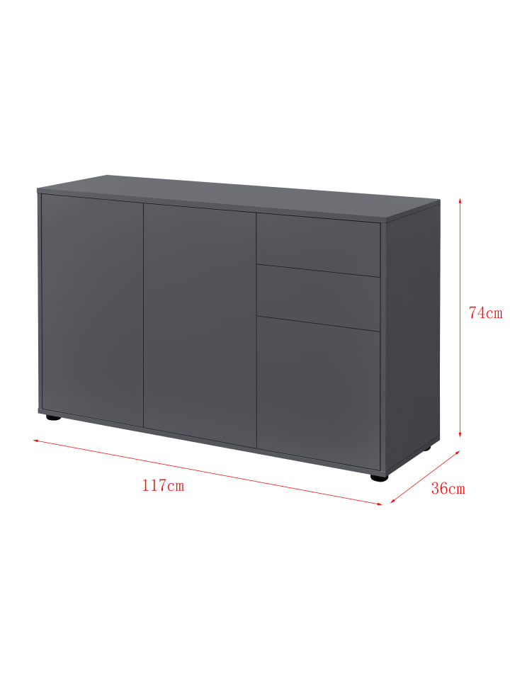 en.casa Sideboard Paarl mit 3 Türen in Grau (H)74cm (B)117cm (T)36cm günstig kaufen onesize