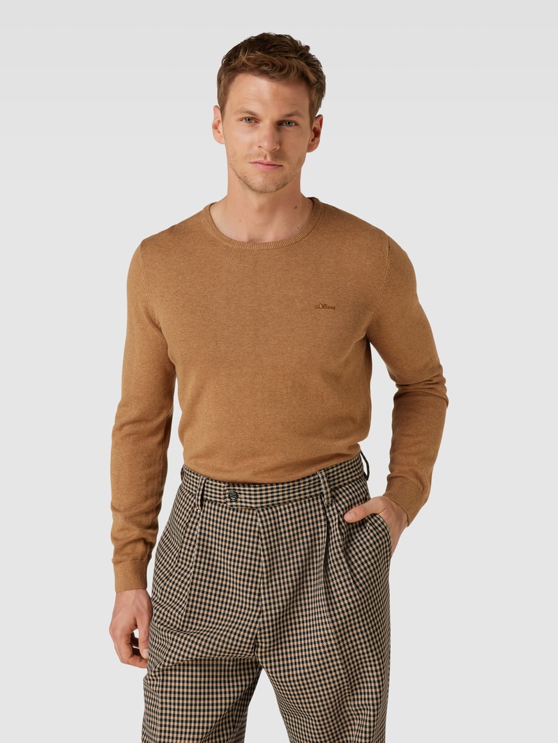 Strickpullover mit Label-Stitching Modell 'BASIC' in beige