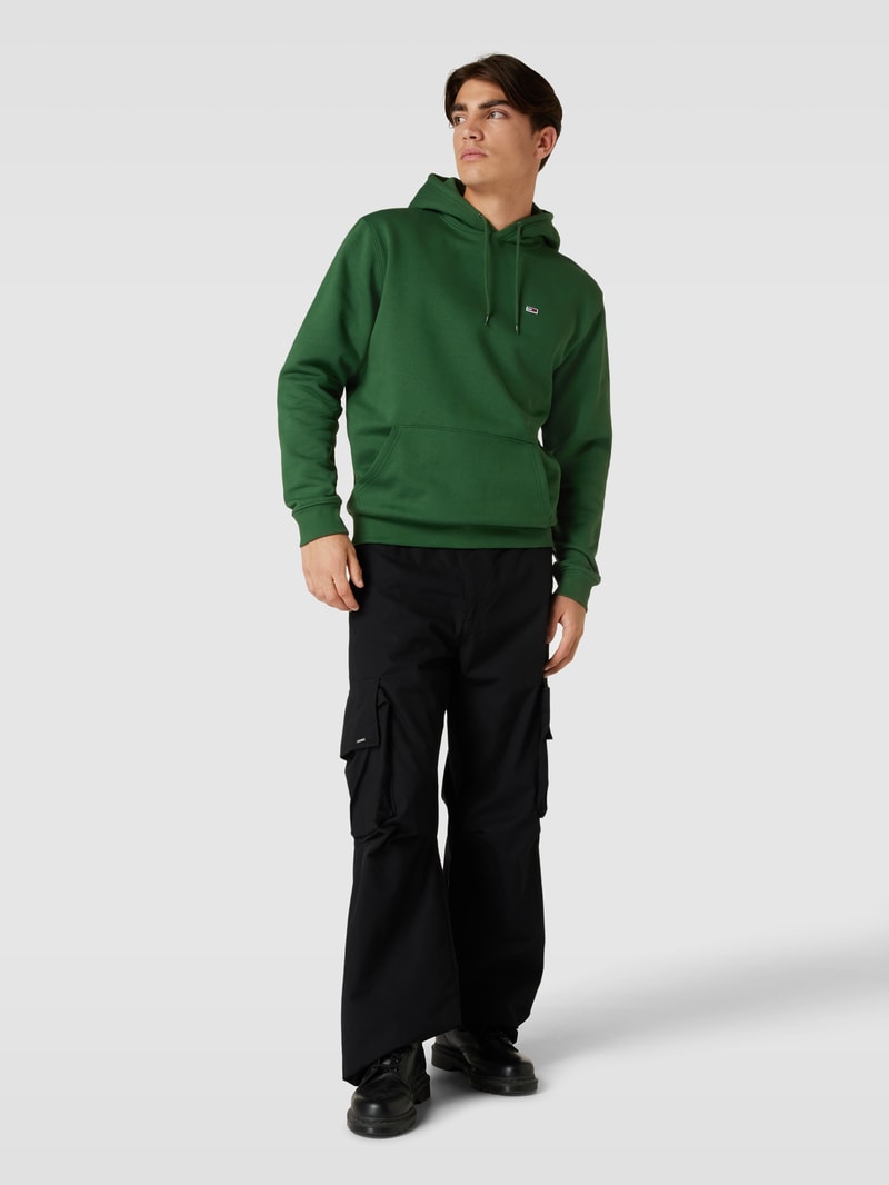 Hoodie mit Label-Stitching in dunkelgrün meliert