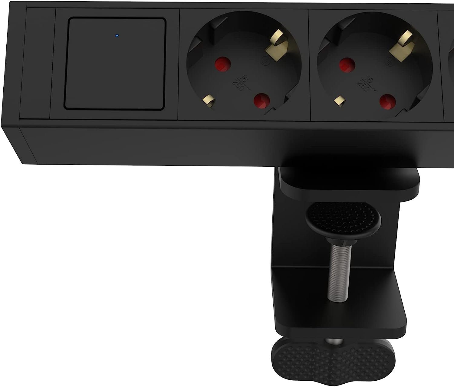 Super Solu Tischsteckdosenleiste mit Schalter /3-Fach und 2 USB Mehrfachsteckdose Steckdosenleiste 3-fach (Ein- / Ausschalter, Übersapannungschutz, Kabellänge 1.8 m), Schwarz, Bewegliche Schiebeschiene mit Metall Desktop Clip