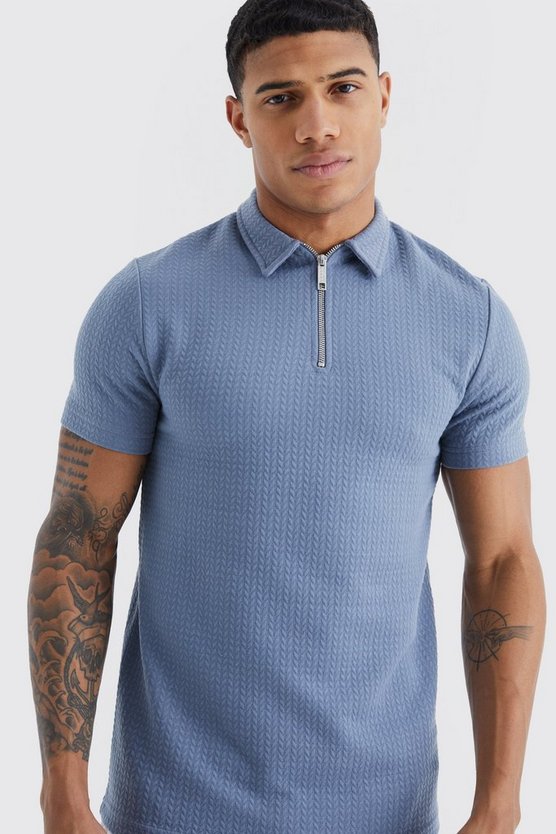 Kurzärmliges Muscle-Fit Jacquard Poloshirt