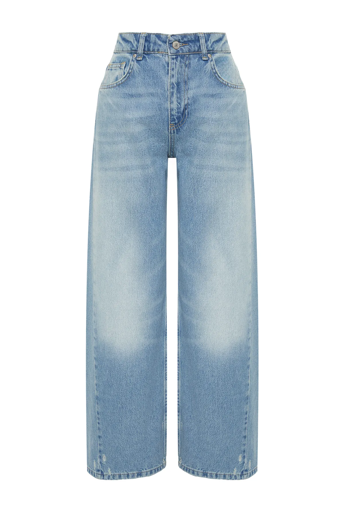 Trendyol Collection  Blaue Jeans mit normaler Taille und extra weitem Bein und detaillierten Nähten TWOSS24JE00062