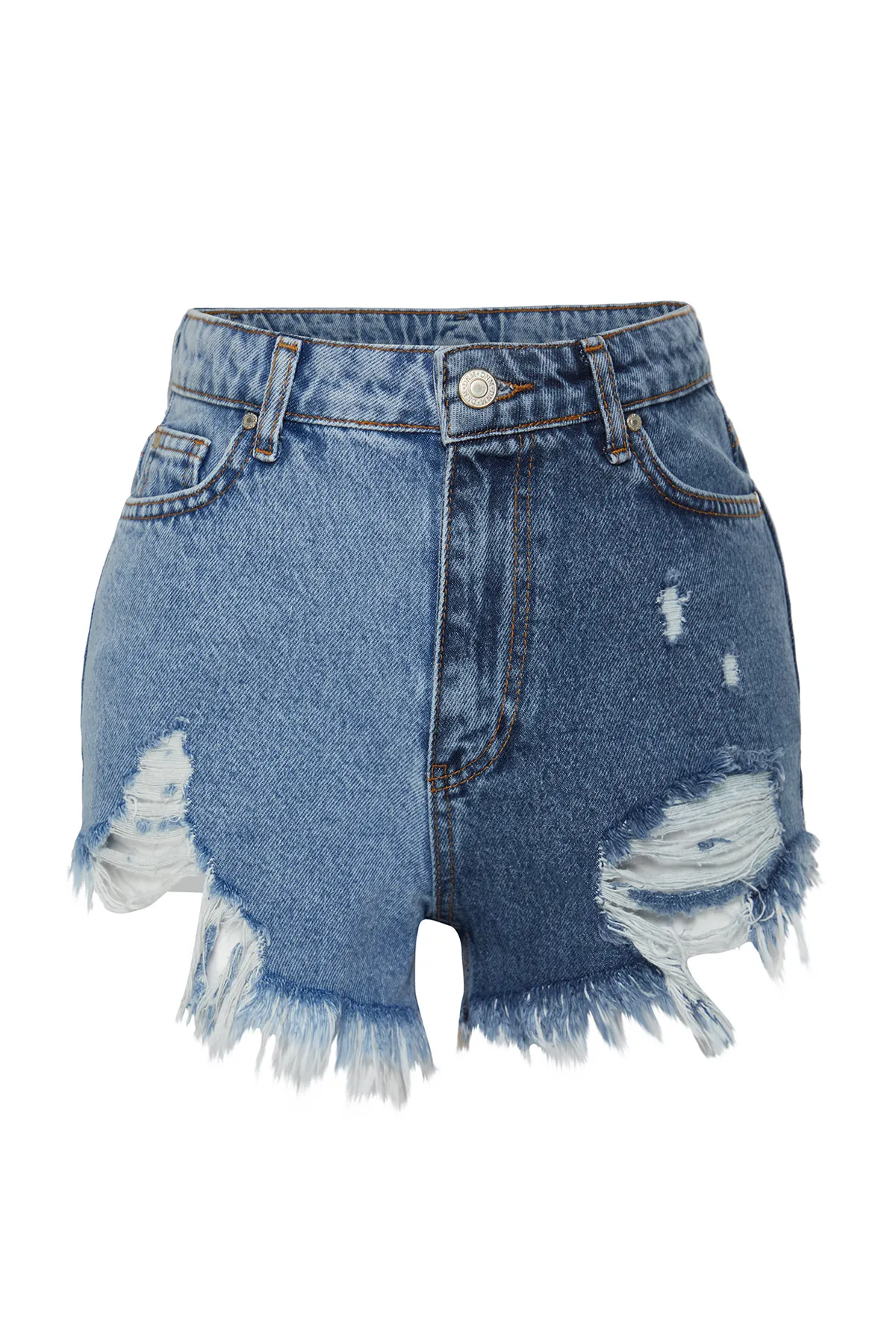 Trendyol Collection  Dunkelblauer Denim-Farbblock-Denim, 100 % Baumwolle, Shorts und Bermuda TBESS22SR0391