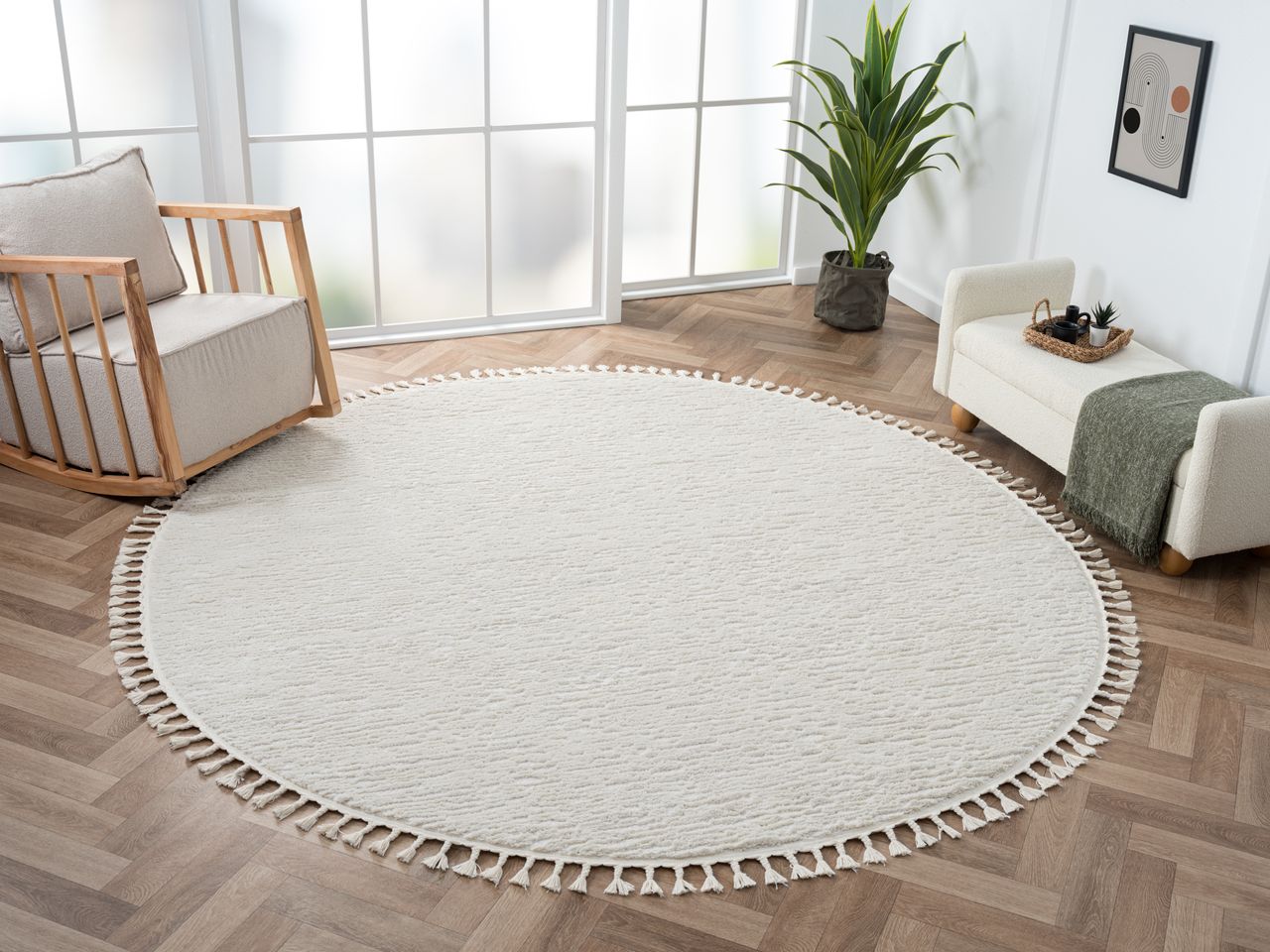 MyFlair Teppich Moroccan Retreat, 240 cm x 240 cm, Farbe weiß, rechteckig, Florhöhe 19mm