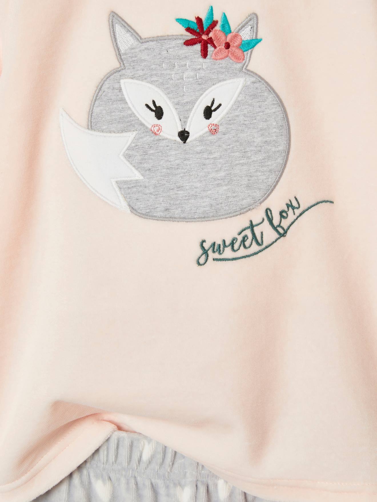 Pyjama velours fille renard rose clair