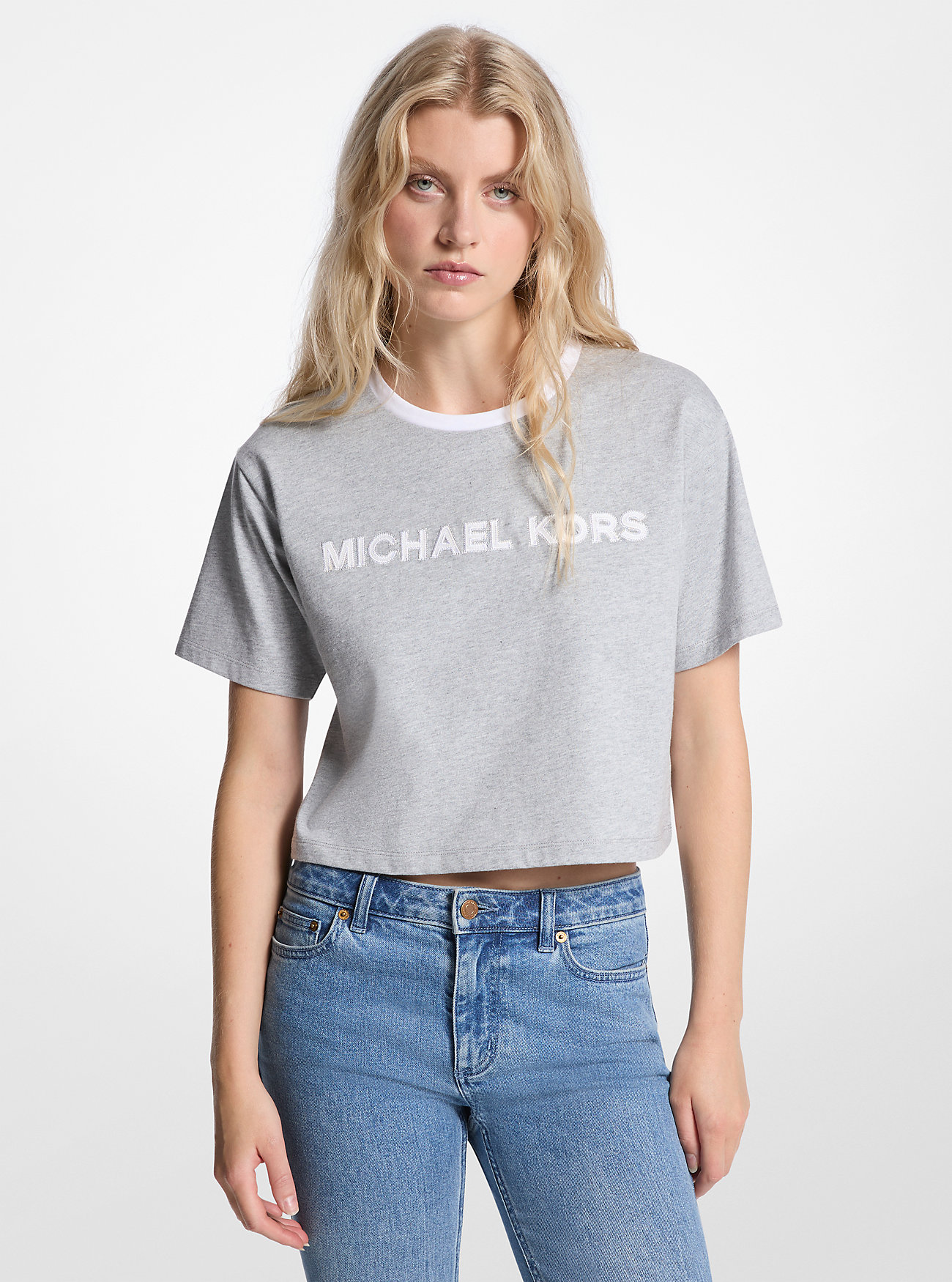 T-shirt in cotone con applicazioni - GRIGIO PERLA