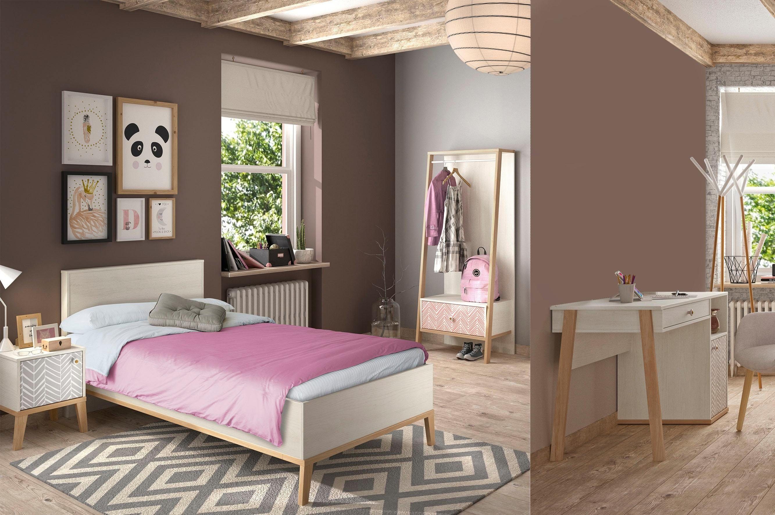 Gami Jugendzimmer-Set Alika, (Set, 4-St., Kleiderständer, Bett, Nachttisch, Schreibtisch)