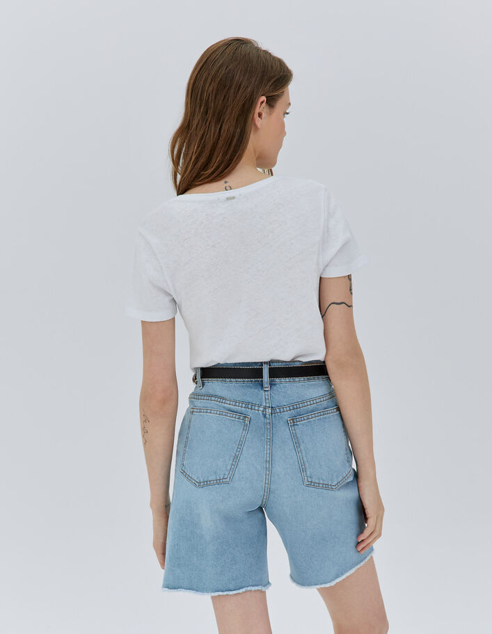 Tee-shirt blanc visuel tête de mort métalisé et broderies femme