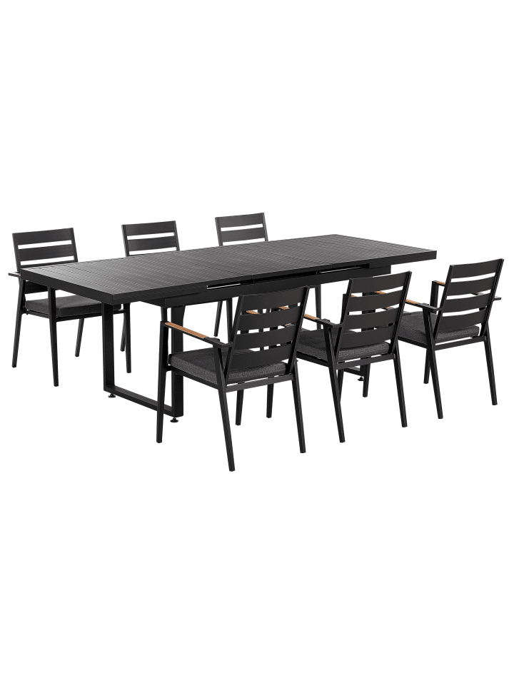 Beliani 7-tlg Gartentisch Set VALCANETTO/TAVIANO in Schwarz/Grau/Heller Holzfarbton günstig kaufen onesize