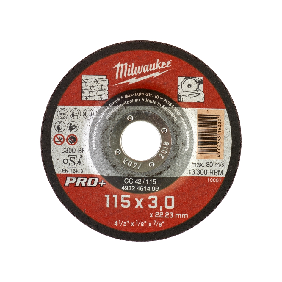 Milwaukee Zubehör 4932451499 Trennscheibe für Stein CC42 115 x 3 mm PRO+ (bestellbar in 50er-Packungen)