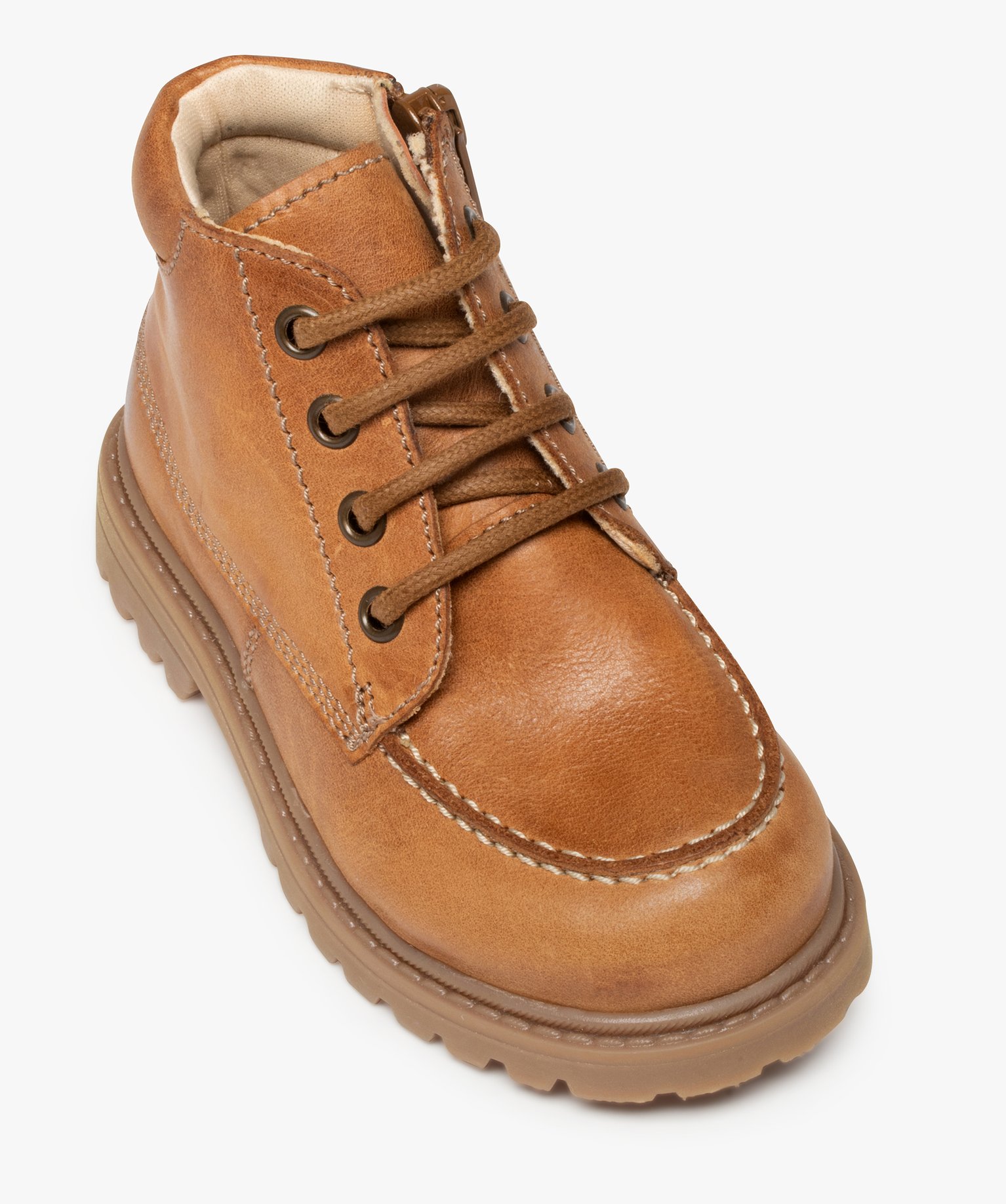 Boots Garçon à lacets et zip dessus cuir uni – NA! camel | GEMO