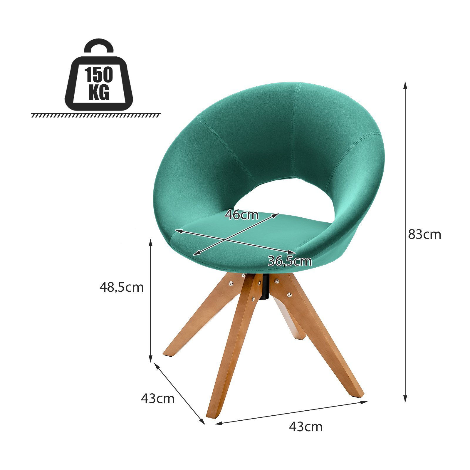 COSTWAY Polsterstuhl, 360° drehbar, mit massiven Holzbeinen, bis 150kg