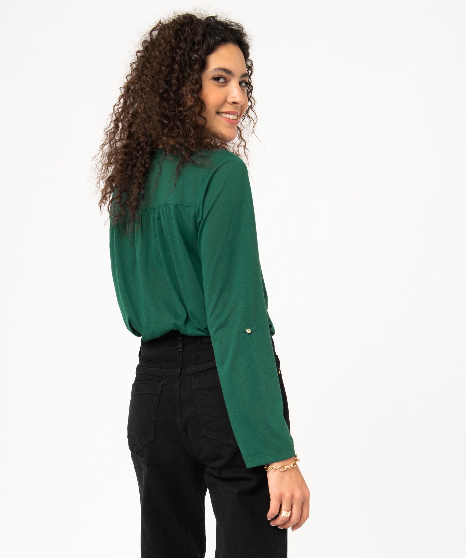 Tee-shirt à manches longues en polyester recyclé femme vert | GEMO