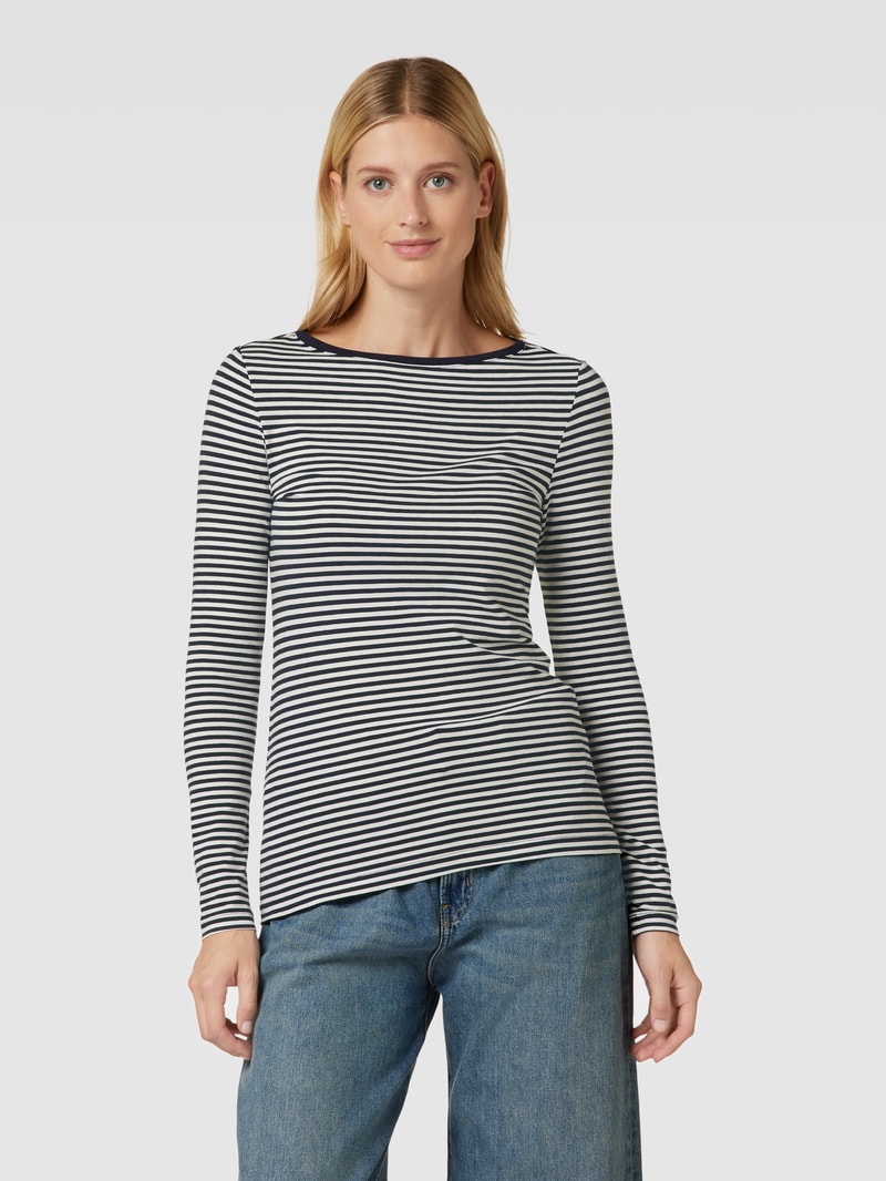 Longsleeve mit Streifenmuster und U-Boot-Ausschnitt in dunkelblau