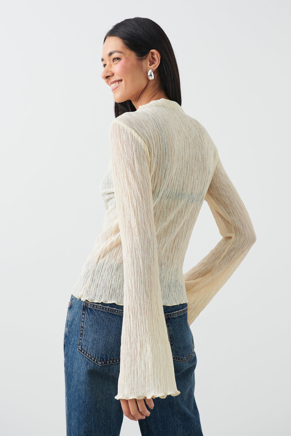 Plissé flare sleeve top