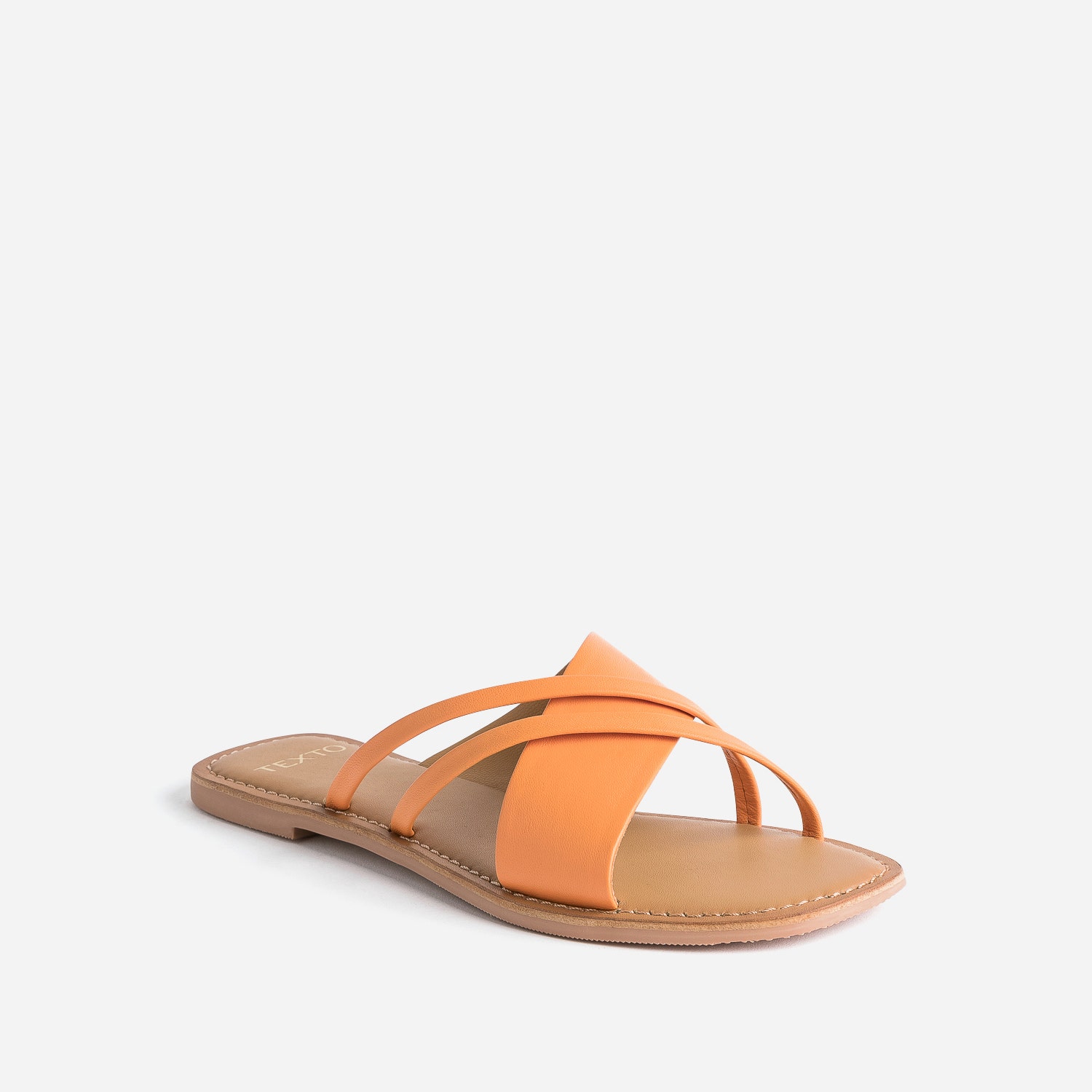 Mule TEXTO orange en cuir à brides fantaisie