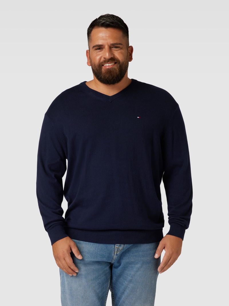 PLUS SIZE Strickpullover mit Logo-Stitching Modell 'PIMA' in marineblau