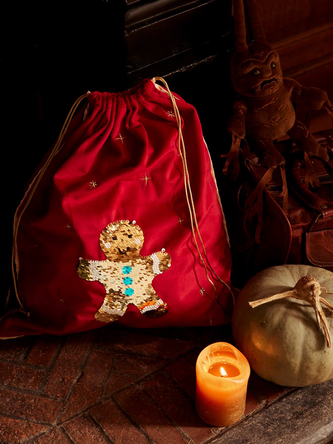 Sac à jouet pain d'épice sequins réversibles rouge