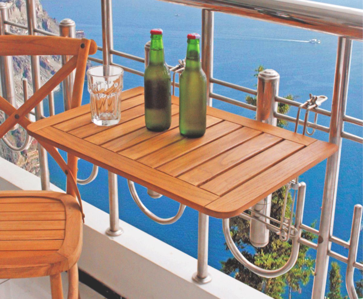 dynamic24 Klapptisch, Balkon Teak Holz Hängetisch Tisch Balkon klappbar Balkonhängetisch