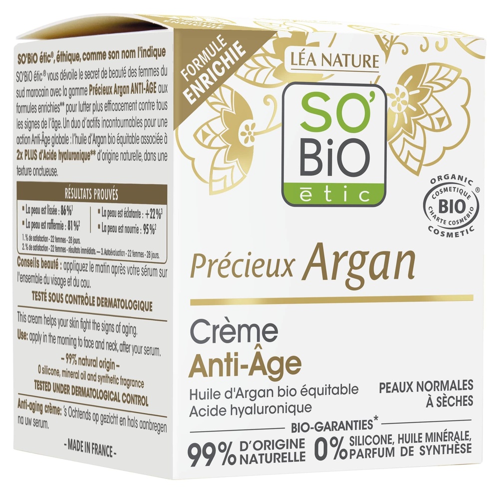 LÉA NATURE SO BiO étic Crème Anti-Âge jour, Précieux Argan Crème visage