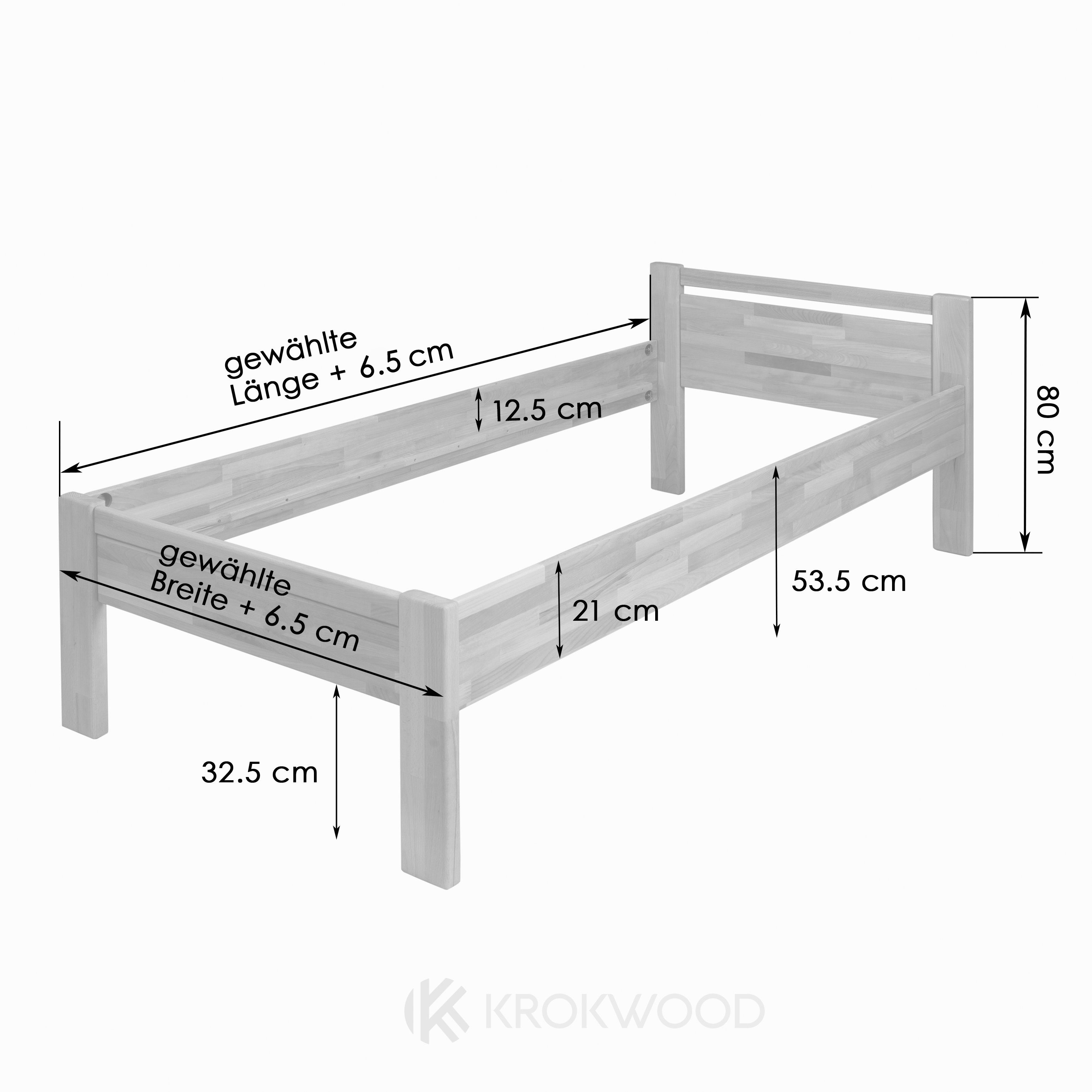 Krok Wood Massivholzbett Krok Wood Seniorenbett SiSi aus Massivholz Eiche in Komforthöhe