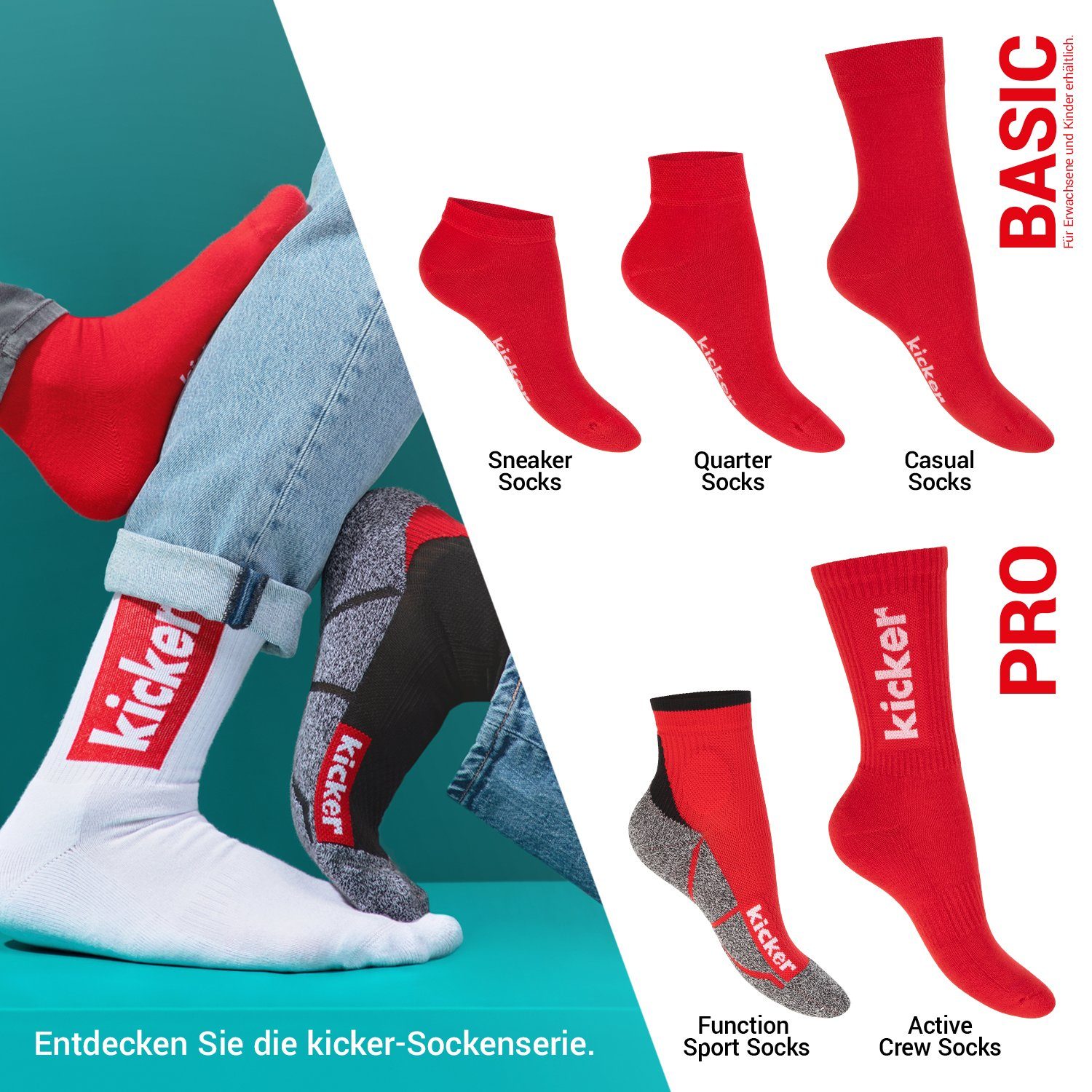 kicker Sportsocken Sport Funktionssocken für Damen und Herren