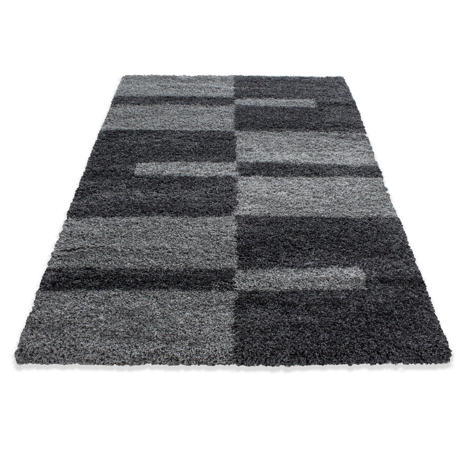 Hochflor-Teppich Kariert Design, Carpetsale24, Läufer, Höhe: 30 mm, Teppich Kariert Design Teppich im modern Stil Teppich Wohnzimmer