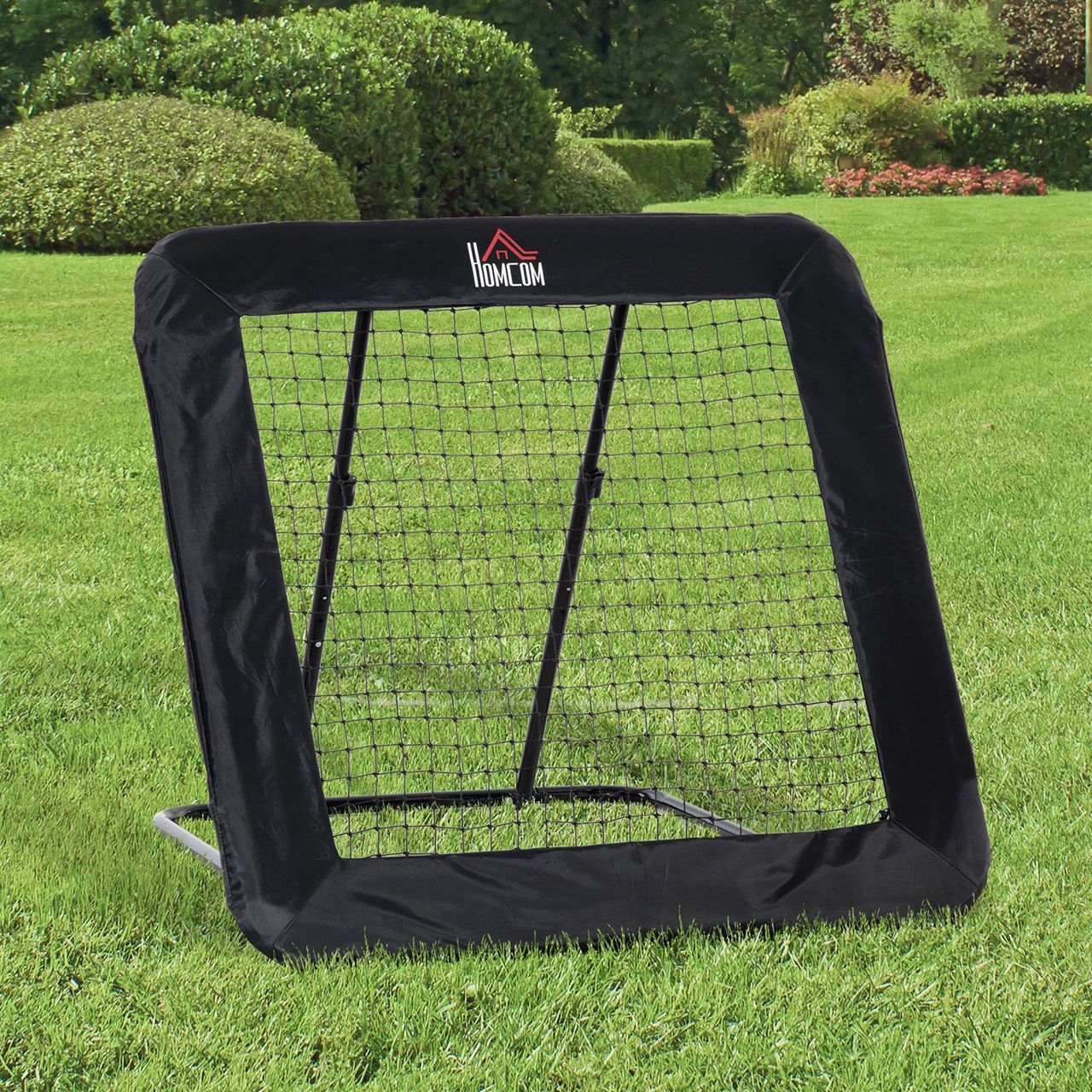HOMCOM Fußball Rebounder klappbar Kickback Tor Rückprallwand Netz für Baseball Basketball Volleyball Verstellbar in 5 Stufen Stahl Schwarz 128 x 118 x 108-120 cm
