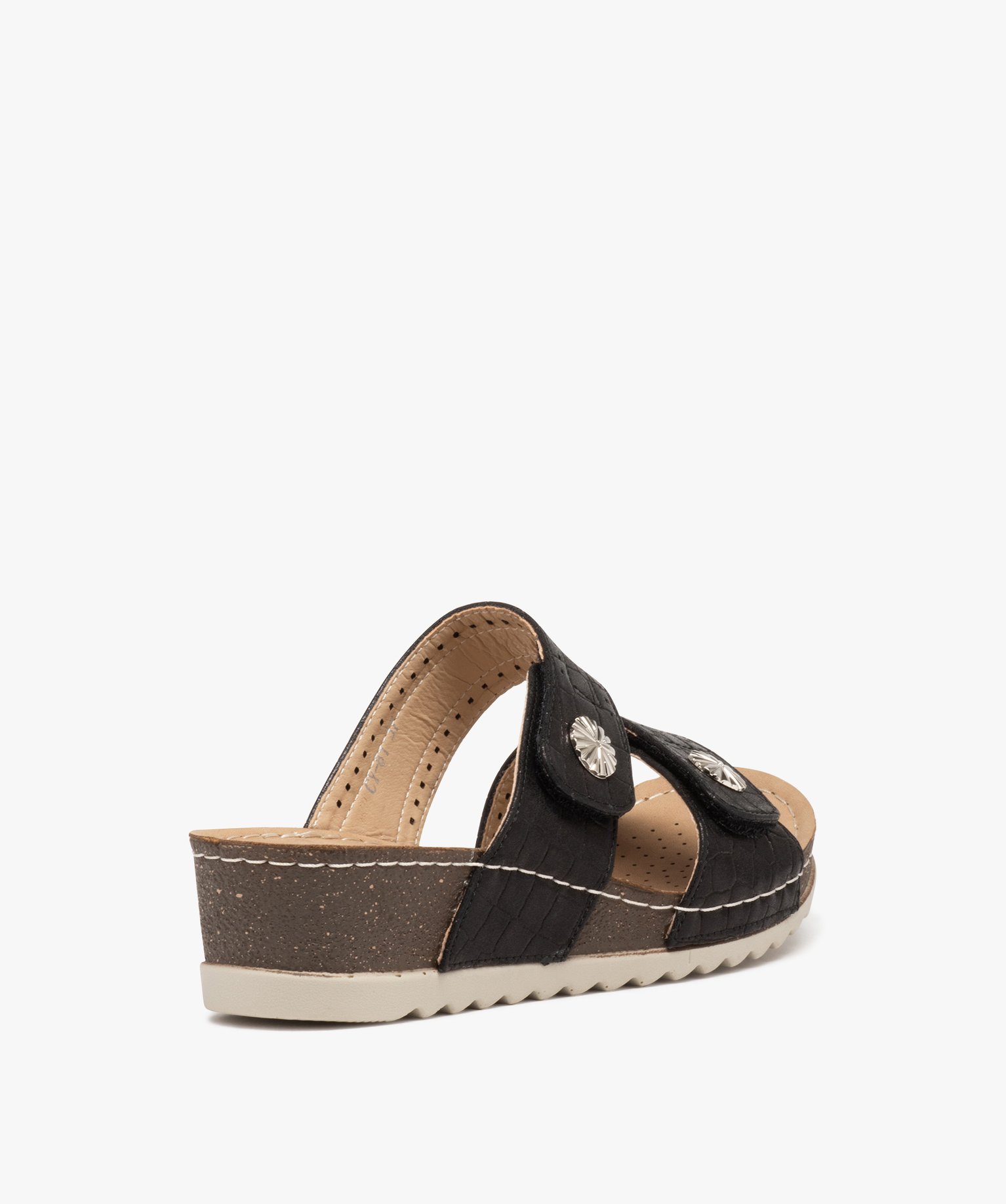 Mules femme confort à talon compensé et brides fantaisie noir | GEMO