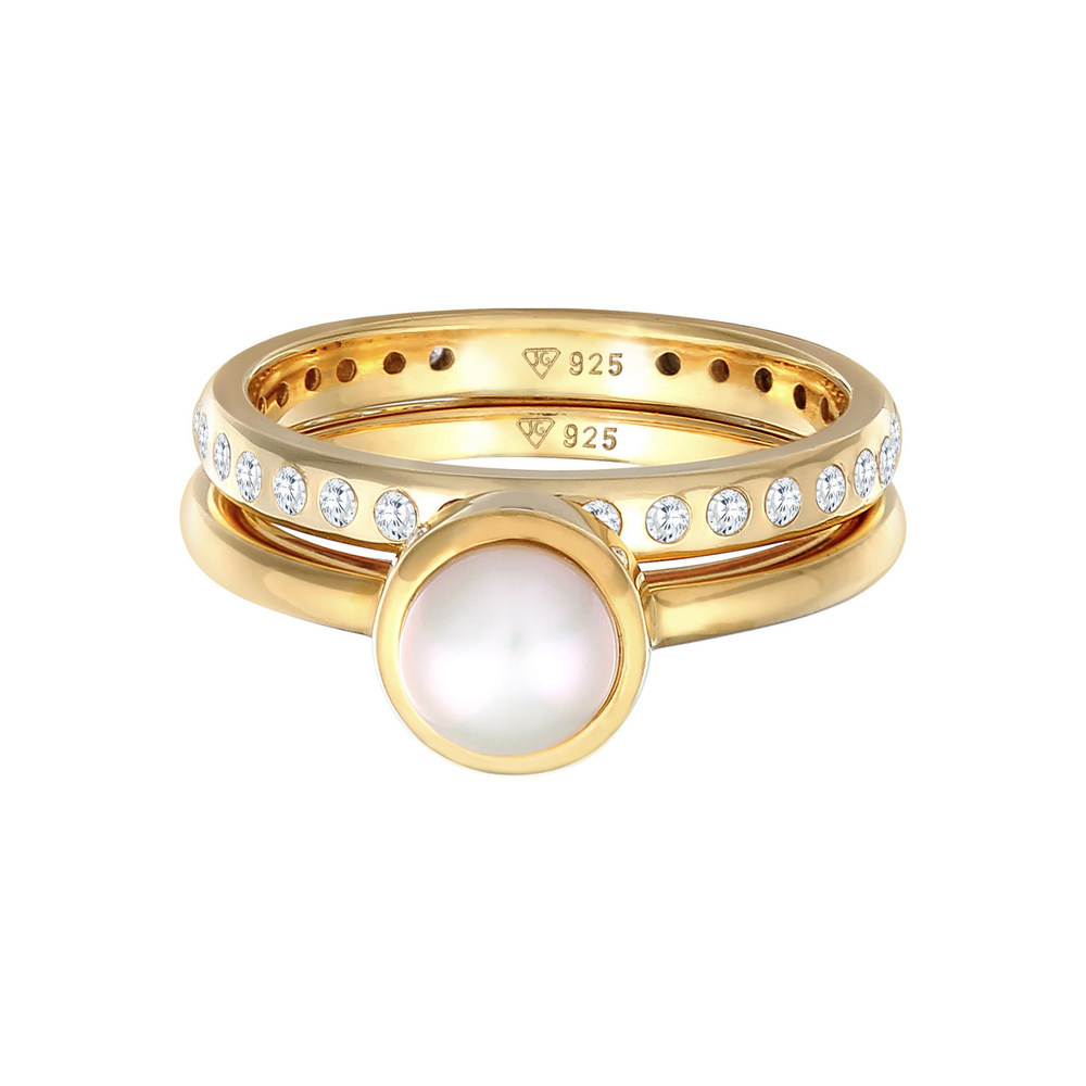 Nenalina Nenalina Bague Femmes perle Eternity Lot de 2 avec perle d'eau douce en argent st Bague