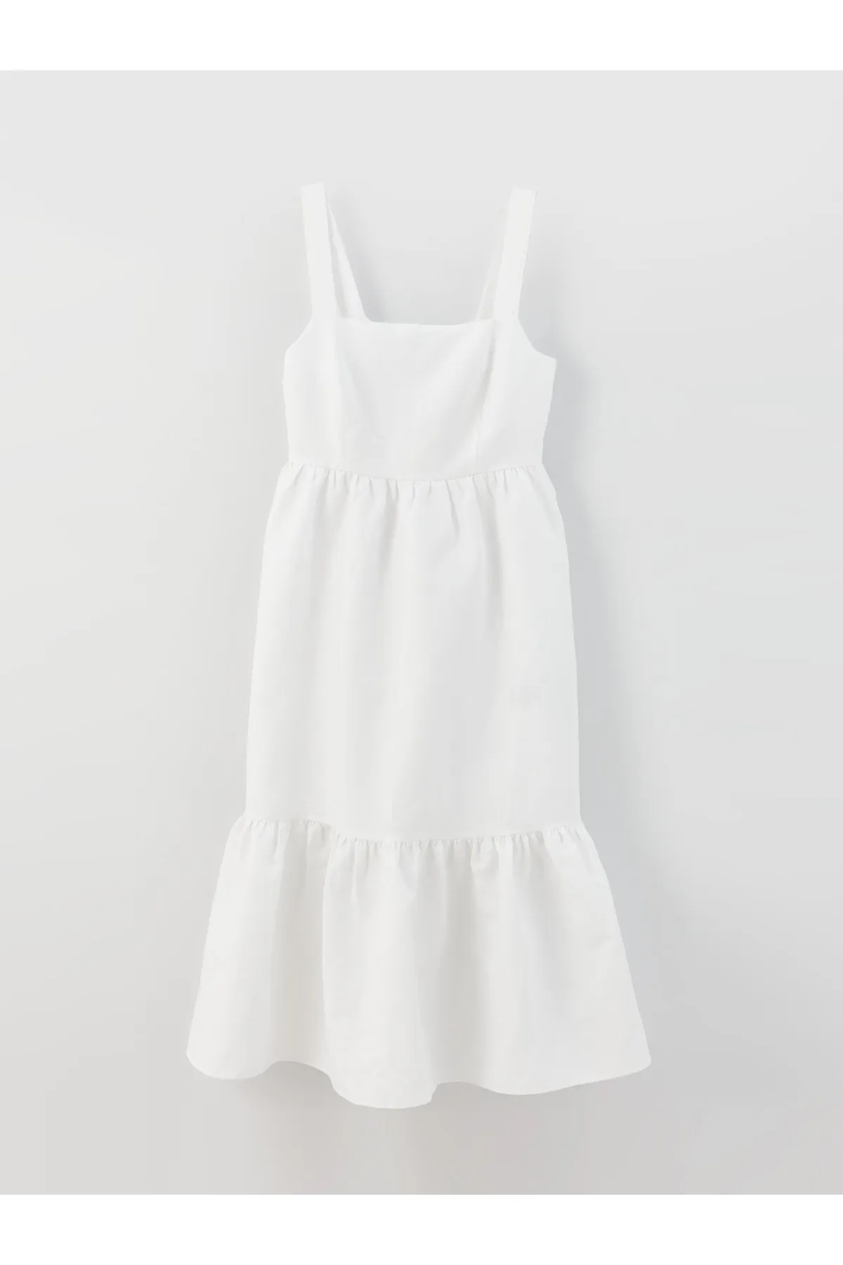 LC Waikiki  Damenkleid aus Leinenmischung mit quadratischem Ausschnitt und geraden Trägern
