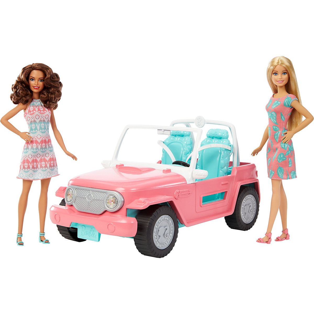 Barbie Pink Jeep mit zwei Puppen