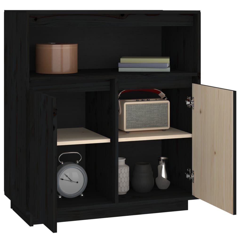 vidaXL Sideboard Sideboard Schwarz 70x34x80 cm Massivholz Kiefer (1 St)