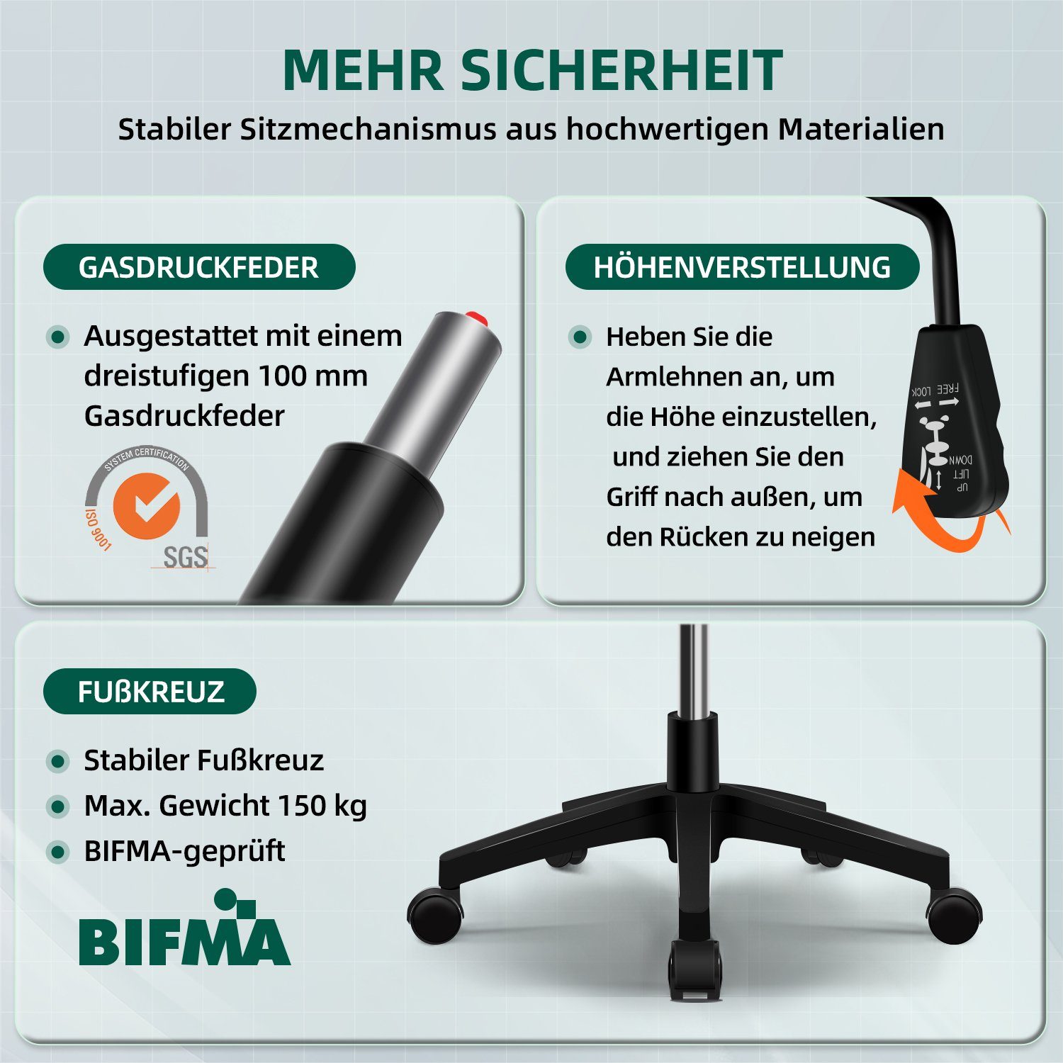 Aiidoits Bürostuhl Bürostuhl, Ergonomischer Schreibtischstuhl, Drehstuhl (Chefsessel,Verstellbare Armlehne,leise Rolle, mit Wippfunktion bis 125)