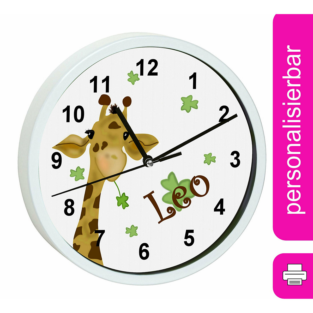 Kinder Wanduhr personalisiert mit Name Giraffe