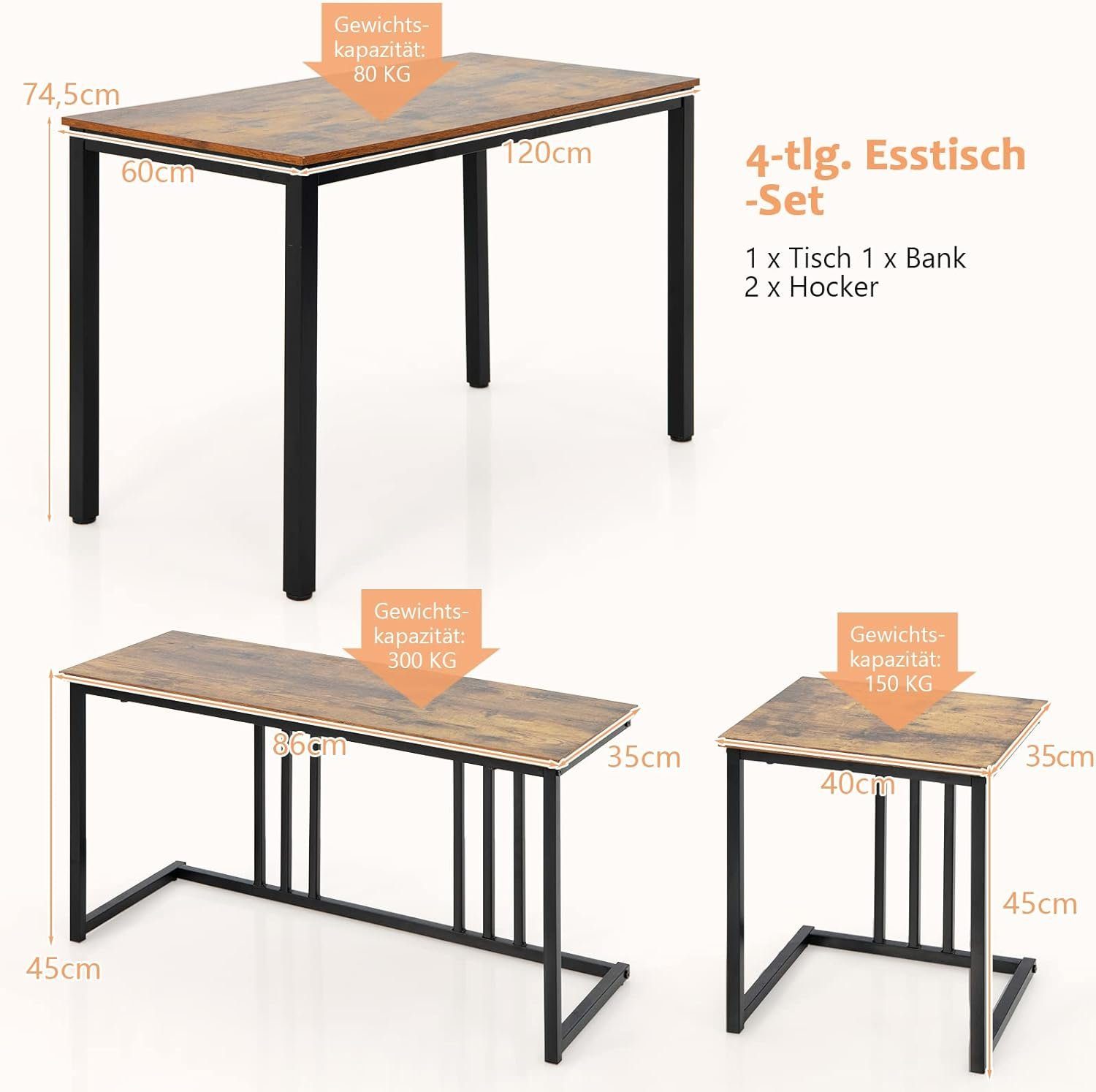 KOMFOTTEU Bartisch Esstisch, mit Bank & 2 Hockern