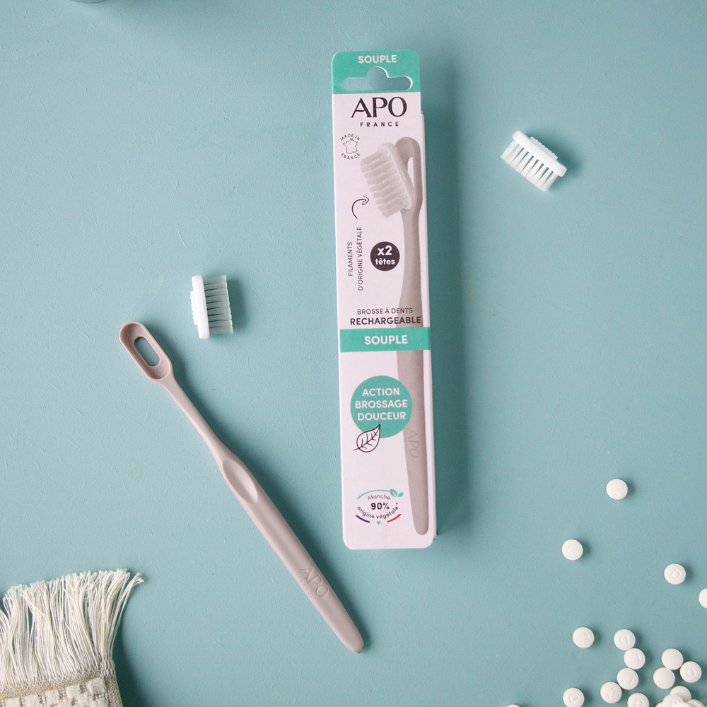 APO France BROSSE À DENTS RECHARGEABLE : 1 MANCHE + 2 TÊTES SOUPLES Brosse à Dents