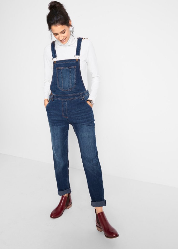 Jeans-Latzhose, bequem geschnitten