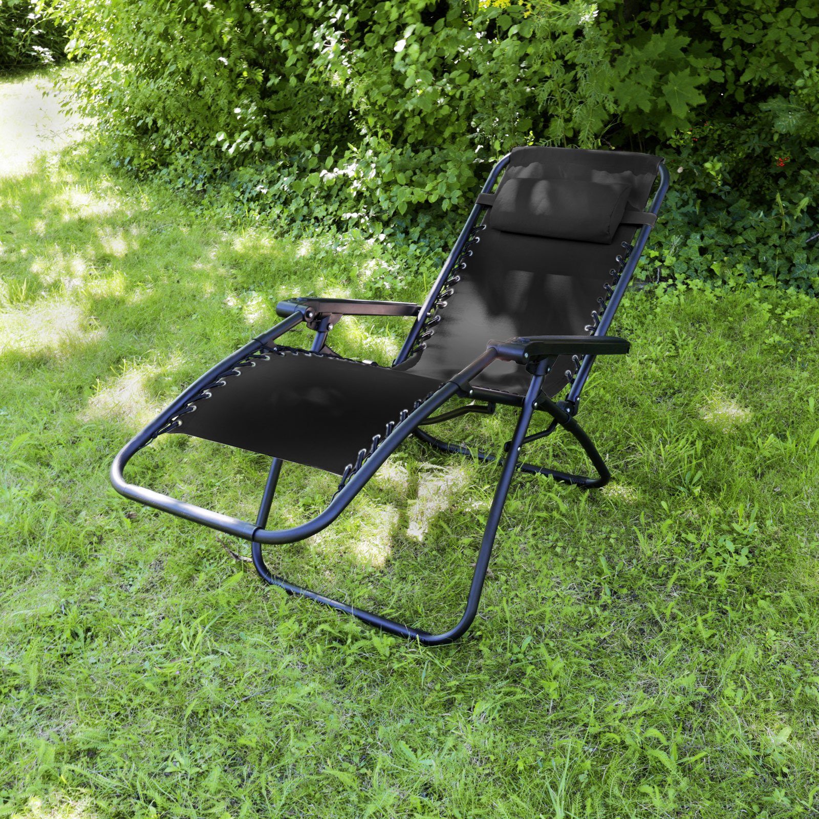 SVITA Campingstuhl (2er Set), Gartenstuhl, mit Kopfkissen, klappbar, Armlehne, Schwarz