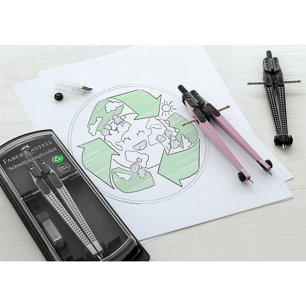 Schnellverstellzirkel GRIP, silber, inkl. Ersatzteilen & Minen