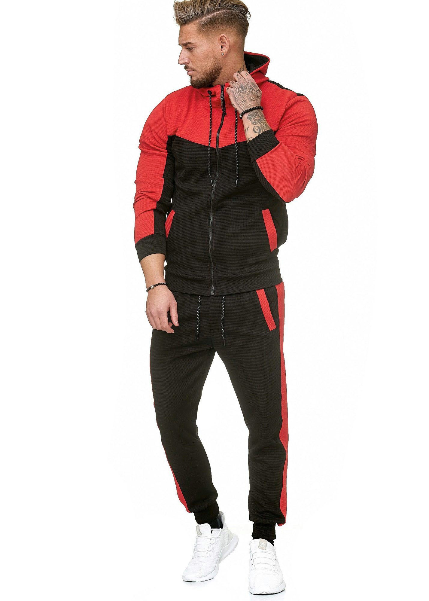 L.gonline Freizeitanzug Herren Trainingsanzug, Jogginganzug mit Kapuzenjacke 0986 (Kapuzenjacke mit Reißverschluss, Hose, 2-tlg), Fitness Freizeit Casual