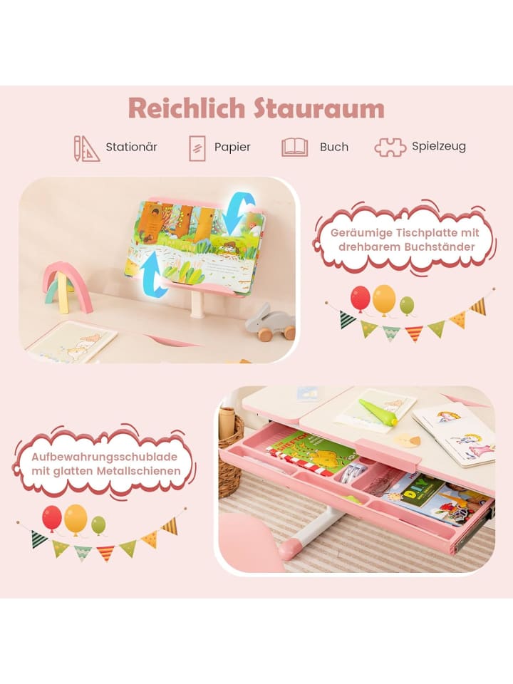 COSTWAY Schreibtisch für 3-12 Jahre in Rosa günstig kaufen onesize